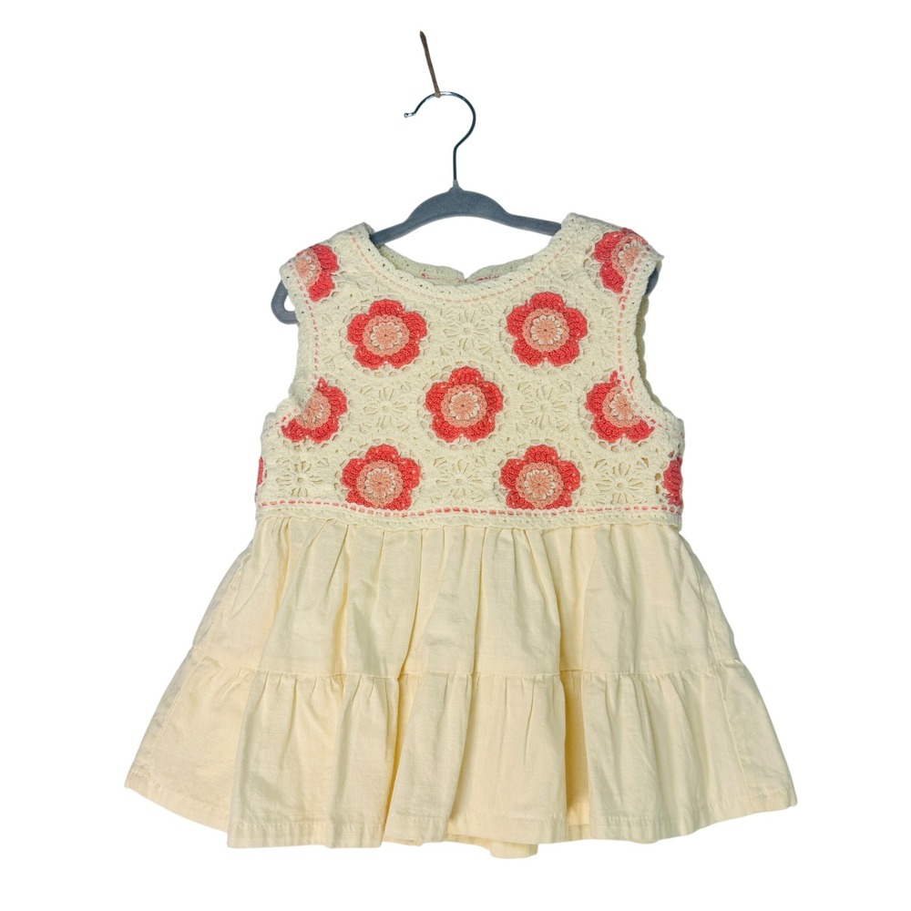 C&C California Kids Crochet Floral Top‎ 5T Cream Peach Boho Summer Cute